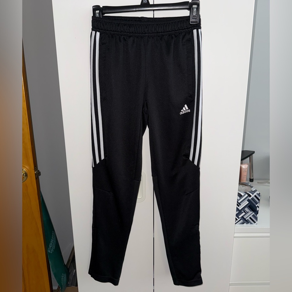 Adidas Kids Black Joggers with White Stripes size M